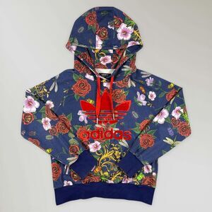 Adidas × Rita Ora Women's Hooded Sweatshirt Navy Floral Pullover Hoodie Sz Small